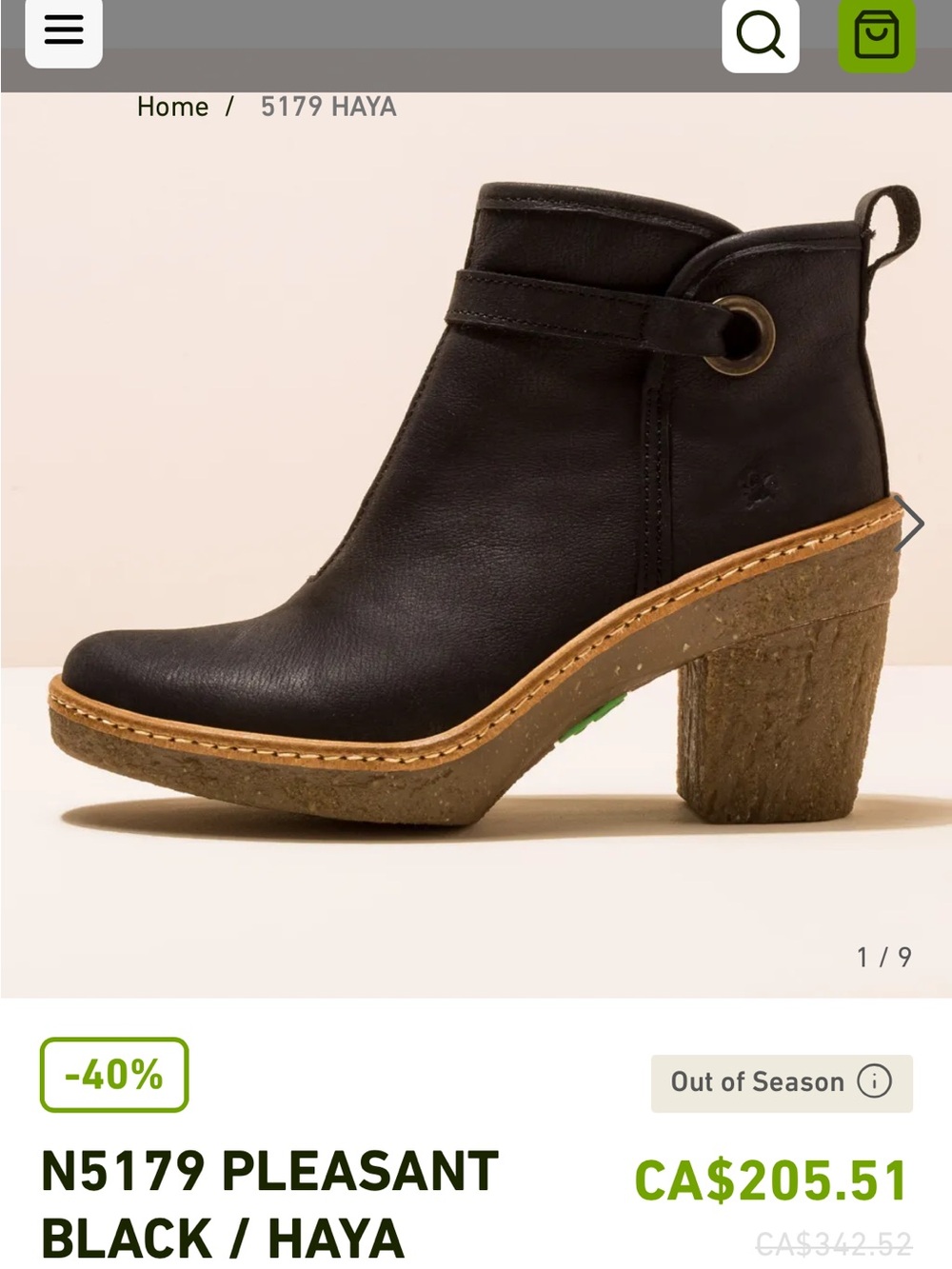 El Naturalista “Haya” charcoal black, leather ankle boots